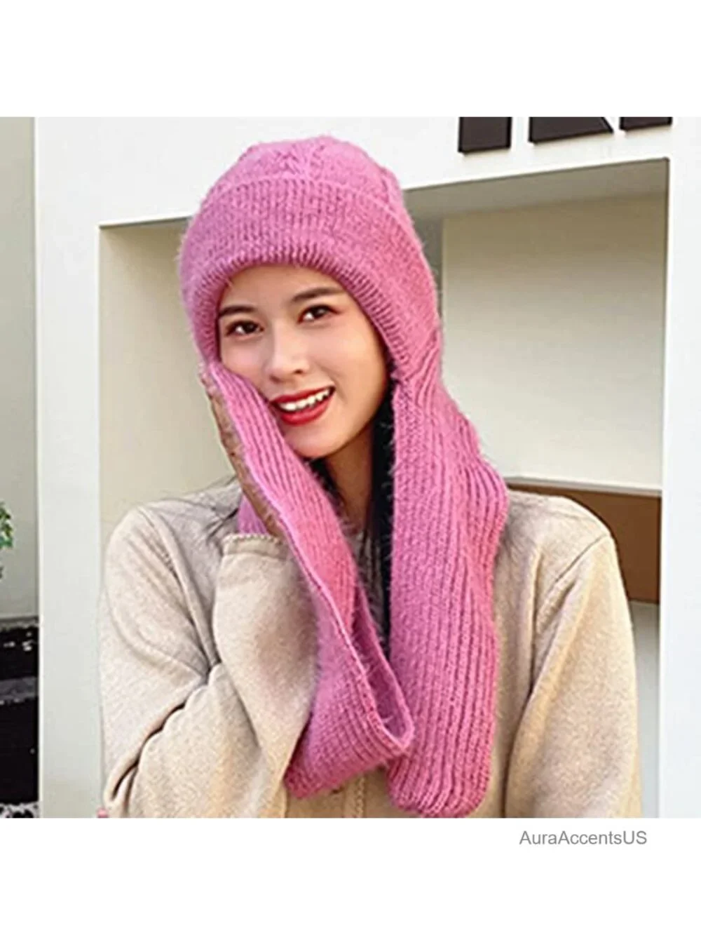 Fleece Lined Knit Beanie Hat with Scarf - Warm Winter Ear Protection